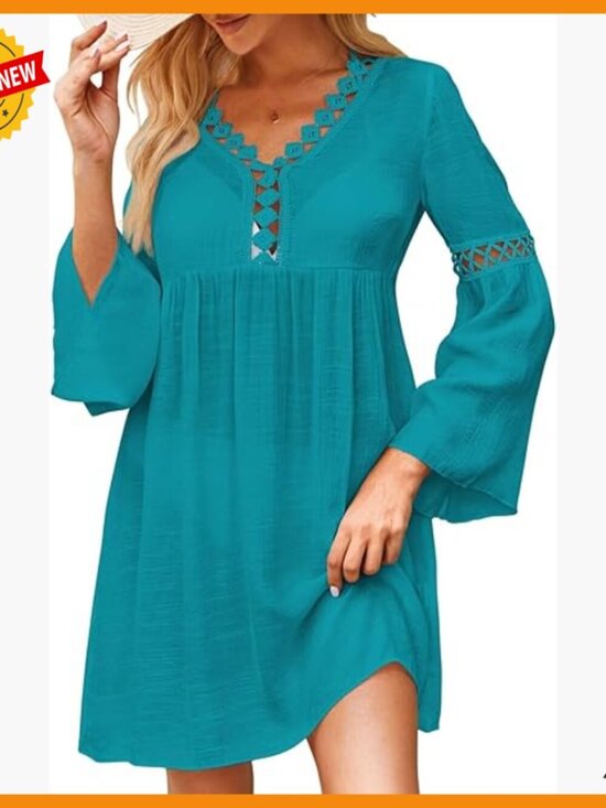 Other - Women's Long Bell Sleeve Lace Coverup Loose Fit V Neck Swimwear